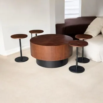 طقم طاولات تقديم  5قطع سطح قشرة الجوز