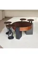 طقم طاولات 5قطع سطح قشرة الجوز قاعده خشب