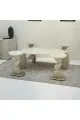 طقم طاولات 5قطع سطح بديل حجر ملمس خشن قاعدة خشب لون مكس