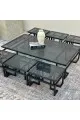 طقم طاولات 7قطع سطح زجاج قاعده حديد لون اسود