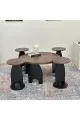 طقم طاولات 5قطع سطح قشرة الجوز قاعده خشب لون اسود