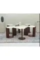 طقم طاولات 7قطع سطح بديل الرخام  سطح ناعم قاعده خشب لون بني