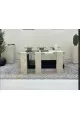 طقم طاولات 7قطع سطح بديل حجر قاعده خشب قشرة السنديان اسود