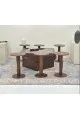 طقم طاولات 7قطع سطح زجاج قاعده خشب قشرة سنديان