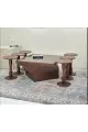 طقم طاولات 7قطع سطح زجاج قاعده خشب قشرة سنديان