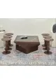 طقم طاولات 7قطع سطح زجاج قاعده خشب قشرة سنديان