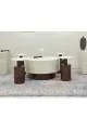 طقم طاولات اسطواني 5قطع سطح بديل الحجر قاعدة خشب لون بني 