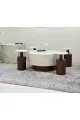 طقم طاولات اسطواني 5قطع سطح بديل الحجر قاعدة خشب لون بني 
