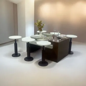 طقم طاولات 7قطع سطح بديل حجر قاعده خشب لون بني 