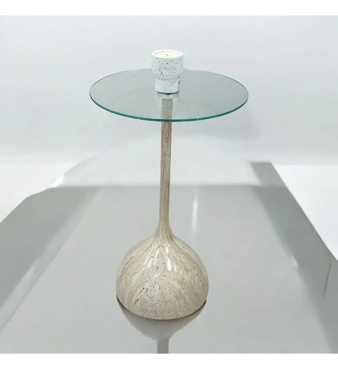 طاولة خدمةسطح زجاج  بيج مخطط مقاس 35×35×50سم 