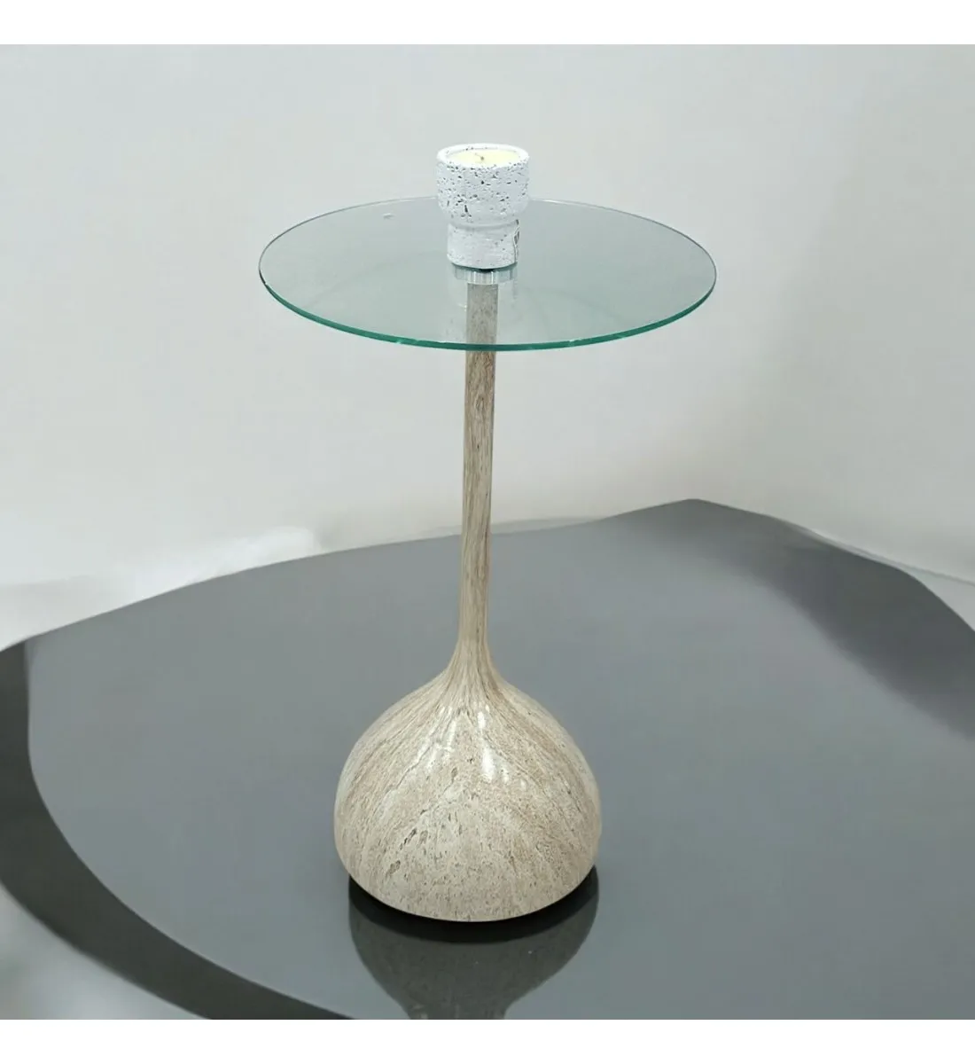 طاولة خدمةسطح زجاج  بيج مخطط مقاس 35×35×50سم 