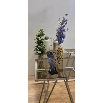 طقم طاولات جانبية بتصميم عصري من الزجاج والمعدن لون شامبين  – 5 قطع