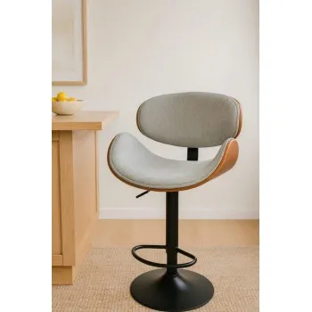 كرسي بار قاعدة الكرسي مع الضهر مصنوعة من الخشب الطبيعي  وملبسة بقماش كتان نوع فاخر